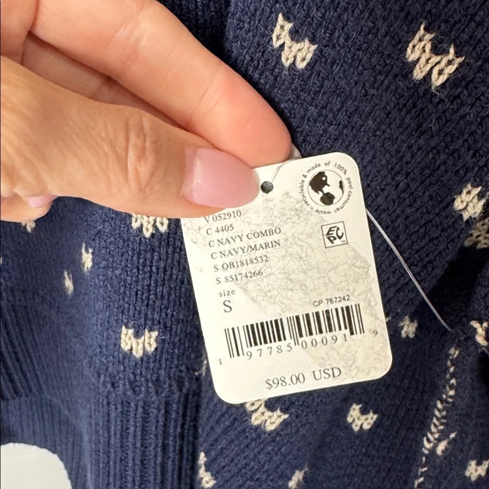 FREE PEOPLE Easy Street Patterened Crop Pullover / Navy Combo NWT
